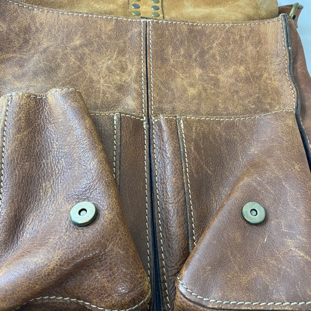 Patricia Nash Armeno Distressed Brown Leather Studded‎ Crossbody Messenger Bag - Picture 7 of 16
